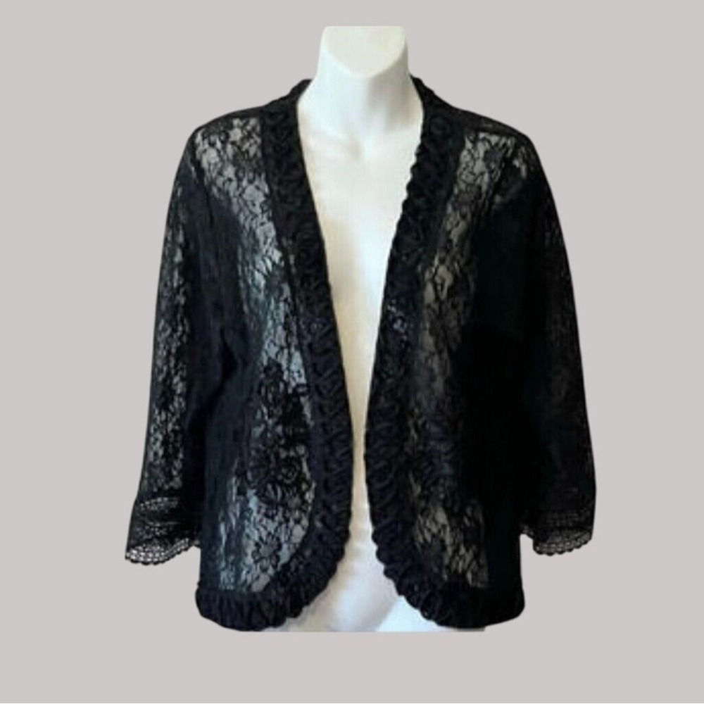 Lauren Michelle Cardigan Womens XL Y2K Open Front Black‎ Whimsygoth Floral Lace